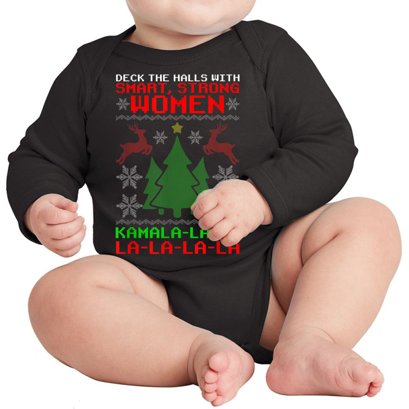 Santa Kamala Ugly Christmas Sweater Funny Long Sleeve Baby Bodysuit | Artistshot