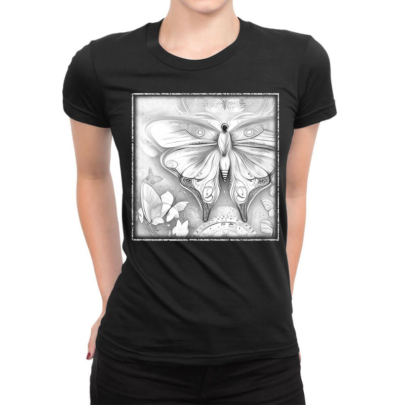 Illustrated Butterfly With Light Distressed Effect T Shirt Ladies Fitted T-Shirt by cm-arts | Artistshot