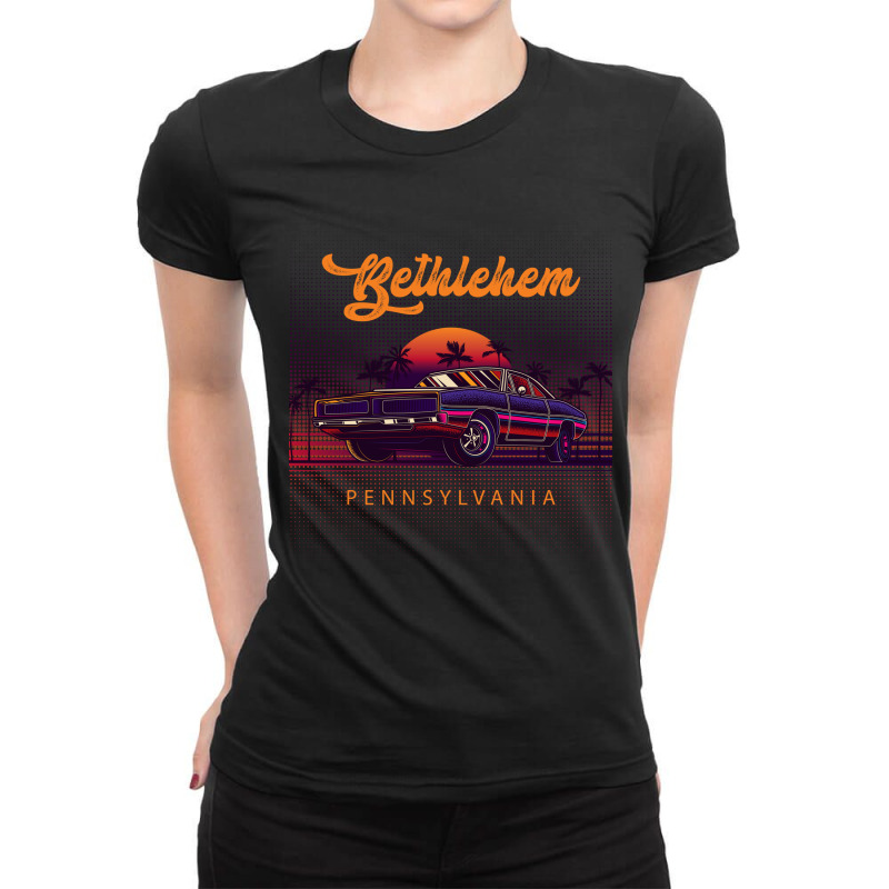 Bethlehem Pennsylvania Retro Vintage 80s 90s Muscle Cars Retrowave Aes Ladies Fitted T-Shirt by pancakespienova | Artistshot