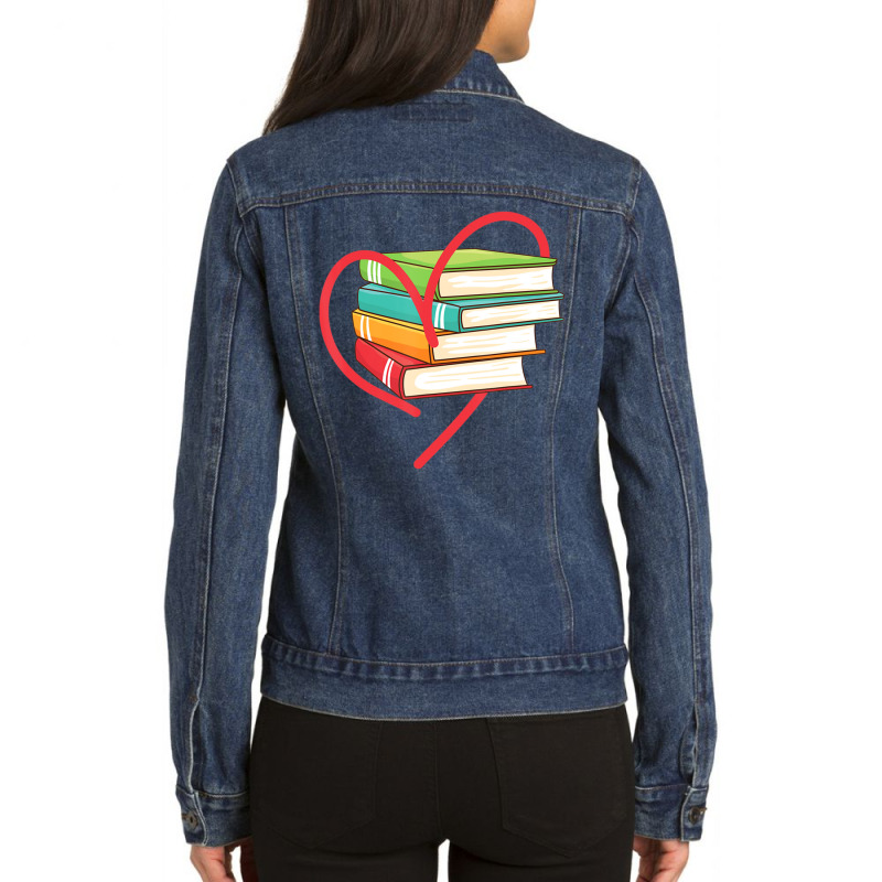 I Love Reading Heart Love Books Library Bookworm Ladies Denim Jacket by cm-arts | Artistshot