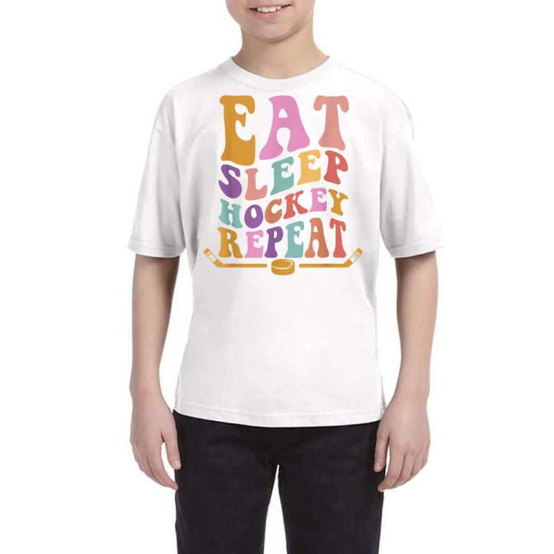 Eat Sleep Hockey Repeat Wavy Stacked Funny Ice Hockey T Shirt Youth Tee | Artistshot