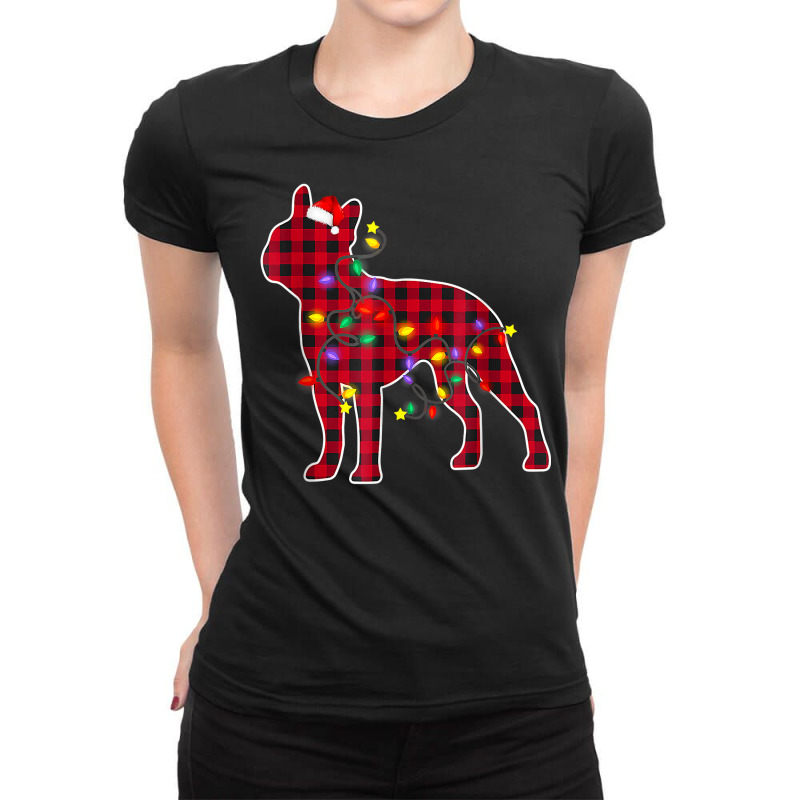 Boston Terrier Dog Lights Christmas Matching Family T Shirt Ladies Fitted T-Shirt by cm-arts | Artistshot