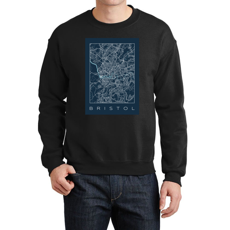 Bristol City Navy Map Crewneck Sweatshirt by THOMASRAFFERTY | Artistshot