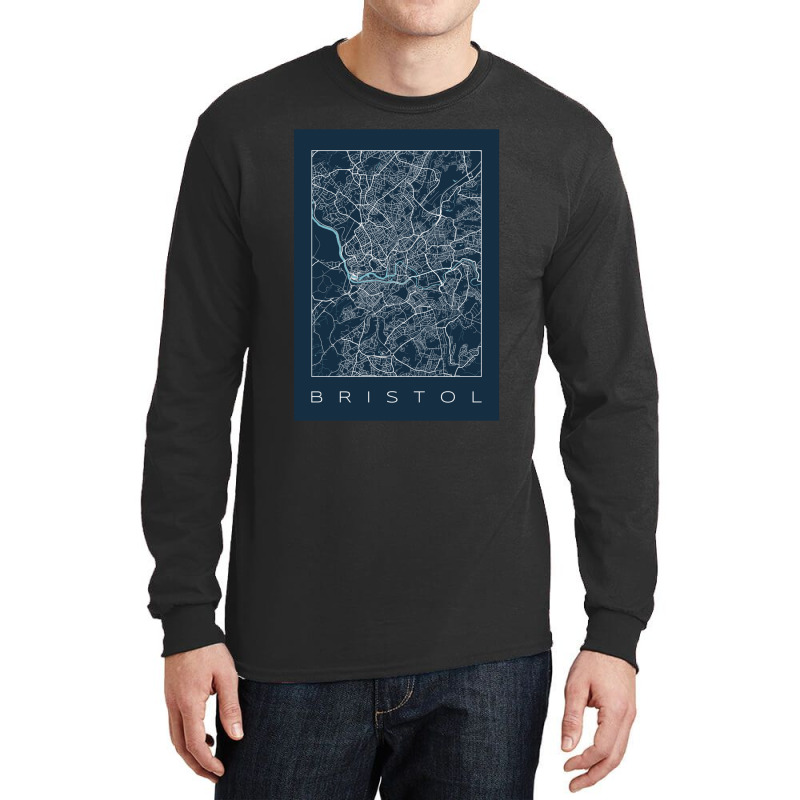 Bristol City Navy Map Long Sleeve Shirts by THOMASRAFFERTY | Artistshot