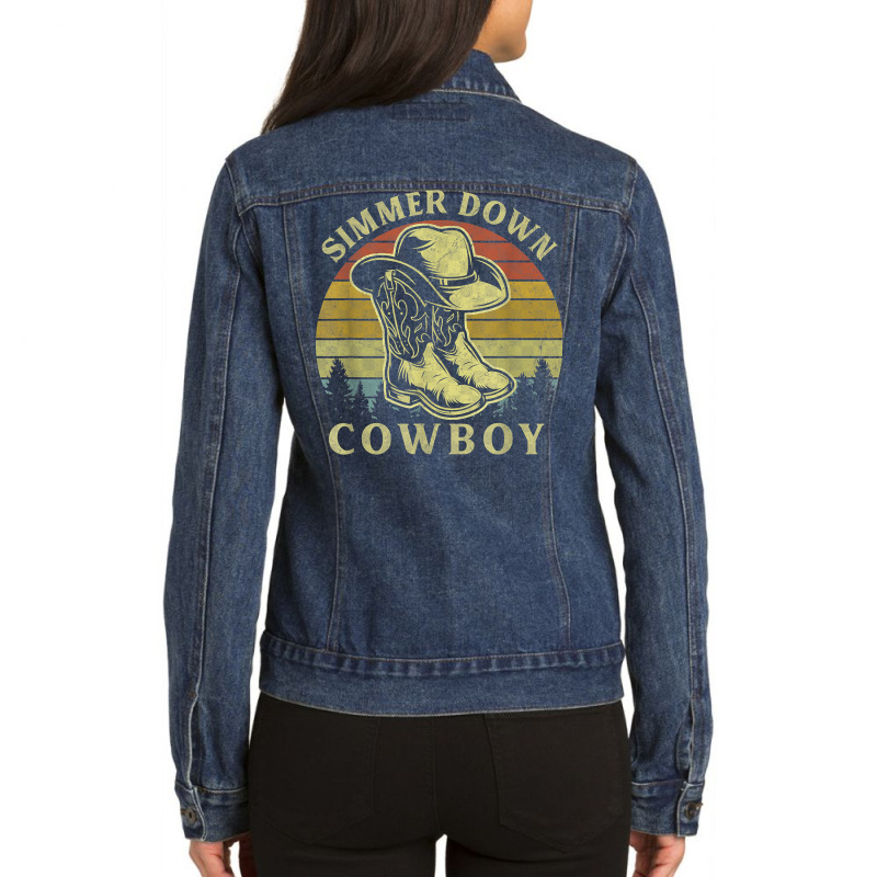 Simmer Down Cowboy Vintage Cowboy Hat Country Music T Shirt Ladies Denim Jacket | Artistshot