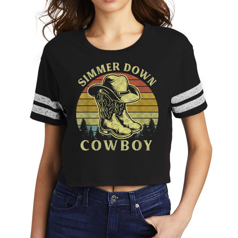 Simmer Down Cowboy Vintage Cowboy Hat Country Music T Shirt Scorecard Crop Tee | Artistshot