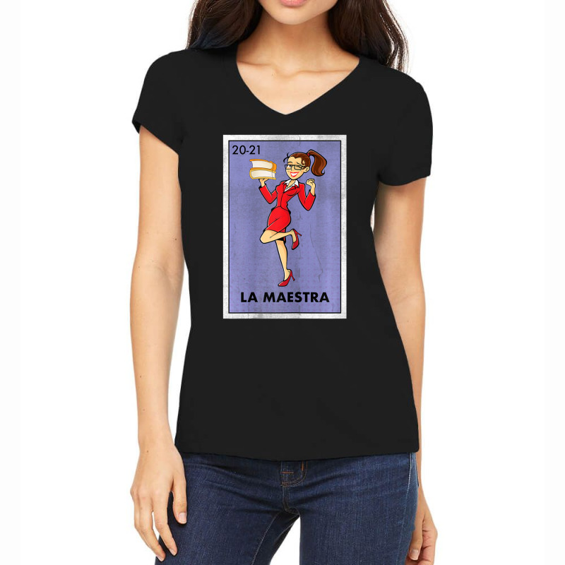 Womens La Maestra Lottery Espanol Spanish Bilingual Teacher Women's V-Neck T-Shirt by cm-arts | Artistshot