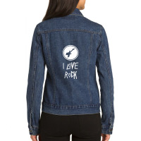 I Love Rock Music Guitar Lover Vintage Retro Novelty Graphic 1 Ladies Denim Jacket | Artistshot