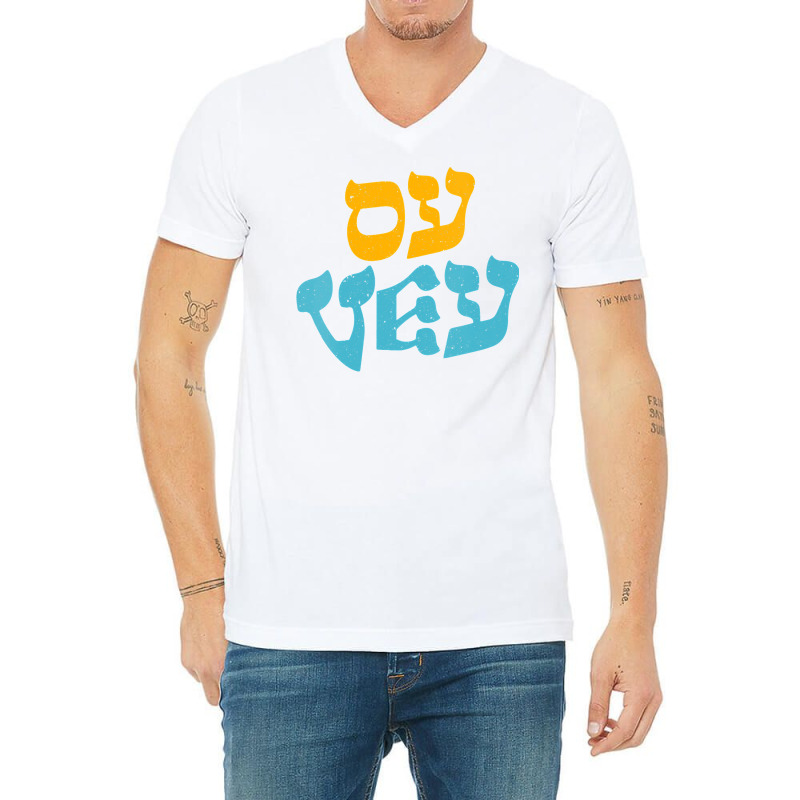 Womens Happy Hanukkah Oy Vey Vintage Cute Funny Hebrew Jewish Vneck V-neck Tee | Artistshot