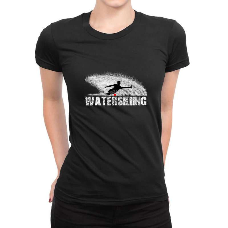 Slalom Waterskier Silhouetted Against Spray Ladies Fitted T-Shirt by ChrisHoskins | Artistshot