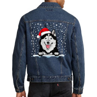 Womens Alaskan Klee Kai Dog Christmas Santa Hat Matching Family V Neck Men Denim Jacket | Artistshot