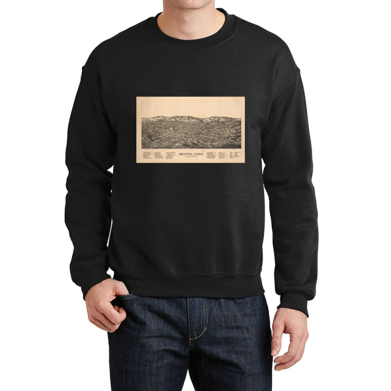 Vintage Pictorial Map Of Bristol Ct (1889) Crewneck Sweatshirt by THOMASRAFFERTY | Artistshot