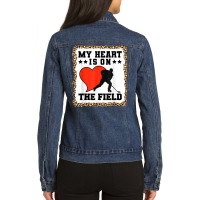 Ice Hockey My Heart Is On The Field Player Team Ladies Denim Jacket | Artistshot