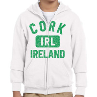 Cork Ireland Irl Gym Style Distressed Green Print Youth Zipper Hoodie | Artistshot