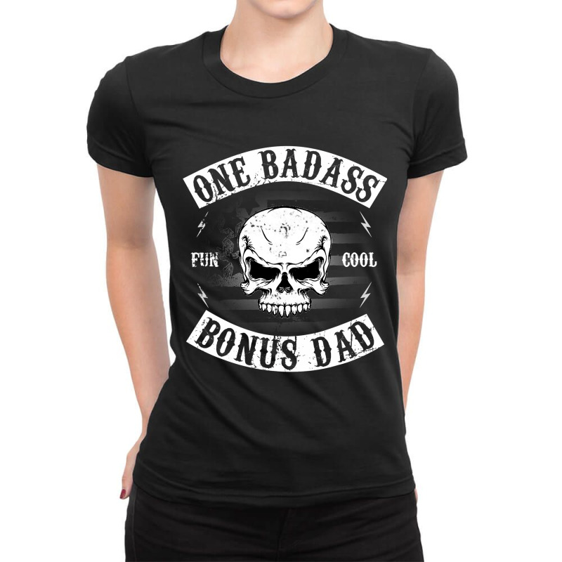 Mens One Badass Bonus Step Dad Funny Gift Birthday Stepdad Ladies Fitted T-Shirt by cm-arts | Artistshot