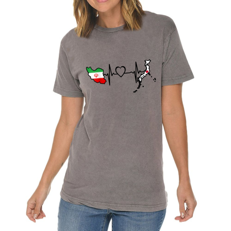 Iran Japan Flag Iranian Japanese Heartbeat T Shirt Vintage T-Shirt by cm-arts | Artistshot