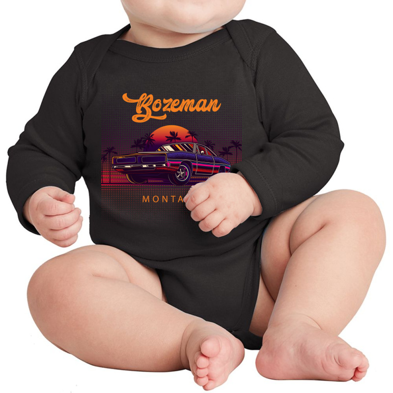 Bozeman Montana Retro Vintage 80s 90s Muscle Cars Retrowave Aesthetic Long Sleeve Baby Bodysuit | Artistshot