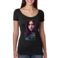 Woman Wavy Brown Hair Green Eyes Sci Fi Futuristic Armor Women's Triblend Scoop T-shirt | Artistshot