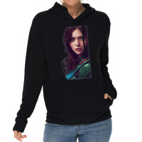 Woman Wavy Brown Hair Green Eyes Sci Fi Futuristic Armor Lightweight Hoodie | Artistshot