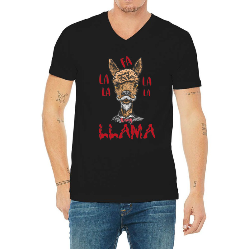 Fa La La La Llama Christmas Santa V-neck Tee | Artistshot