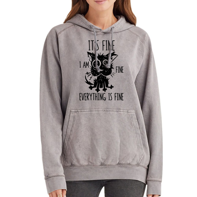 It's Fine I'm Fine Everything Is Fine Stressed Out Black Cat Long Slee Vintage Hoodie by cm-arts | Artistshot