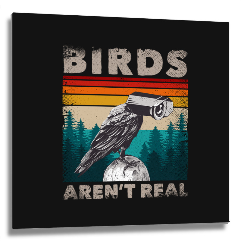 Funny Meme Birds Surveillance Truther Cctv Bird Aren't Real Pullover H Metal Print Square by cm-arts | Artistshot