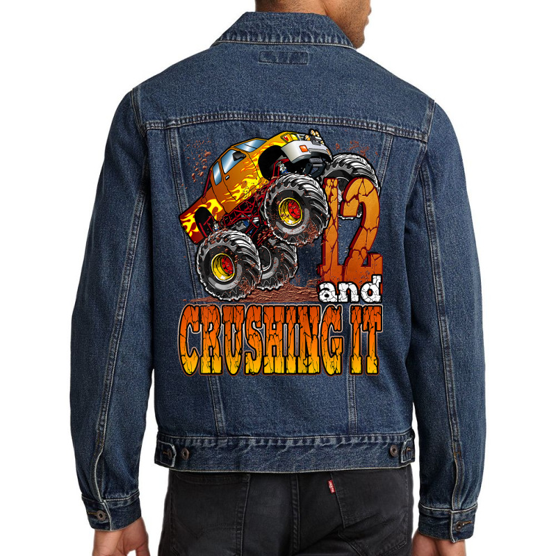 Kids 12 Year Old Monster Truck Birthday Shirt 12 & Crushing It Men Denim Jacket | Artistshot