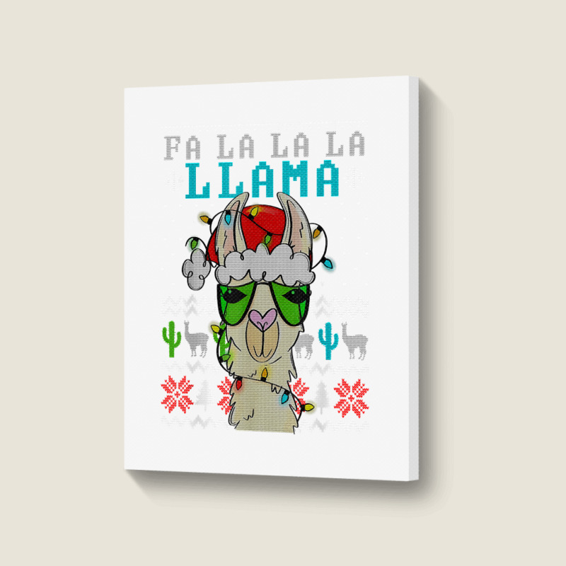 Fa La La La La Merry Christmas Funny Santa Llama Ugly T Shirt Portrait Canvas Print | Artistshot