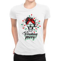 Funny Christmas Mom Skull Design Freaking Merry Lights T Shirt Ladies Fitted T-shirt | Artistshot