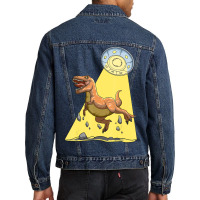 Alien Dinosaur Abduction Ufo T-rex Abducted By Ufo Spaceship Men Denim Jacket | Artistshot