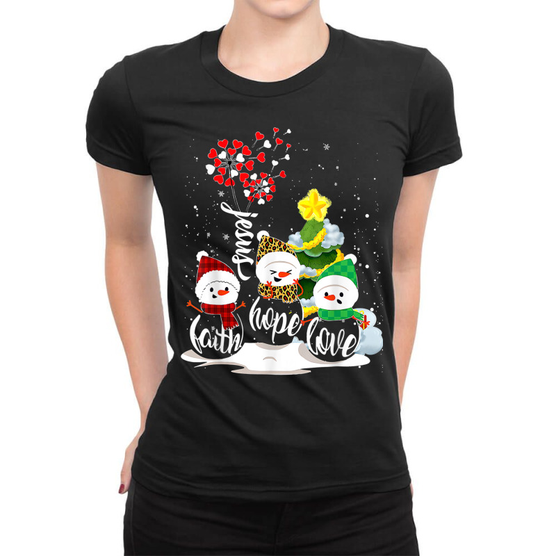 Faith Hope Love Snowman Jesus Dandelion Christian Christmas Ladies Fitted T-Shirt by Queens | Artistshot