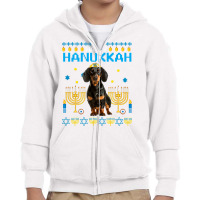 Dachshund Chanukah Jewish Ugly Hanukkah Sweater Pajama Youth Zipper Hoodie | Artistshot