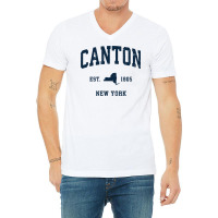 Canton New York Ny Vintage Athletic Navy Sports Design Long Sleeve T S V-neck Tee | Artistshot