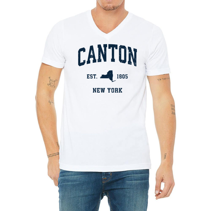 Canton New York Ny Vintage Athletic Navy Sports Design Long Sleeve T S V-neck Tee | Artistshot