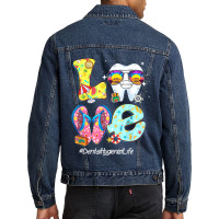 Love Dental Hygienist Life Hello Summer Vacation Beach Men Denim Jacket | Artistshot