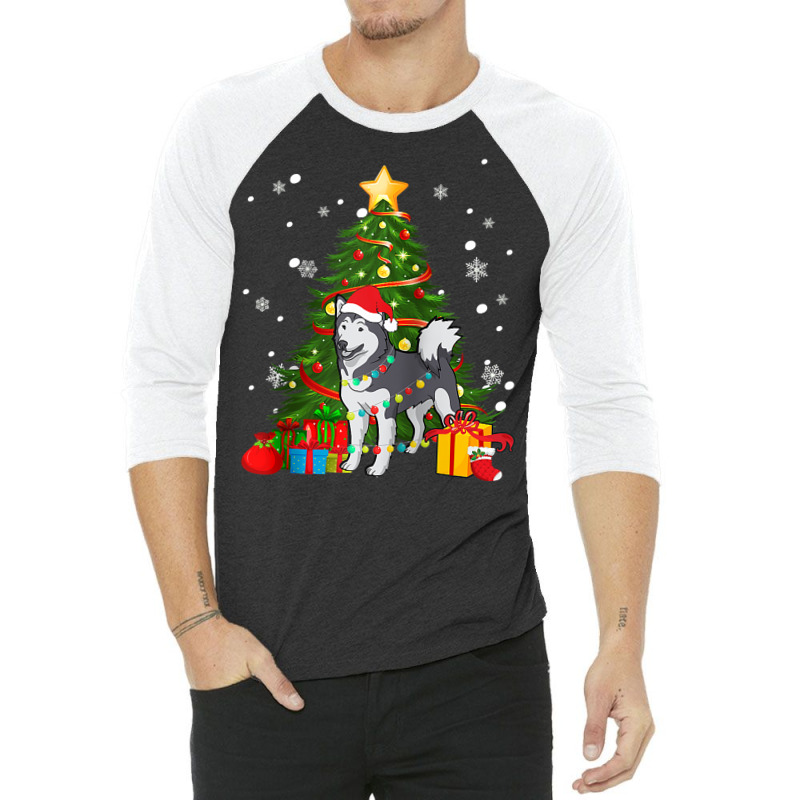 Santa Reindeer Alaskan Malamute Christmas Tree Lights Dog Raglan Baseb 3/4 Sleeve Shirt | Artistshot