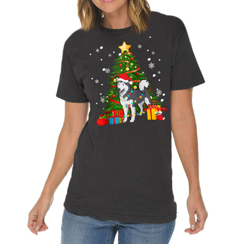 Santa Reindeer Alaskan Malamute Christmas Tree Lights Dog Raglan Baseb Vintage T-shirt | Artistshot