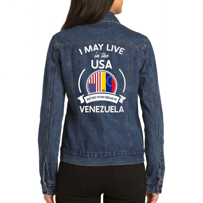 Womens May Live In The Usa But My Story Began In Venezuela Gift V Neck Ladies Denim Jacket by cm-arts | Artistshot