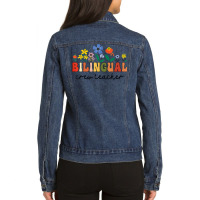 Dual Language Bilingual Crew Teacher Appreciation T Shirt Ladies Denim Jacket | Artistshot