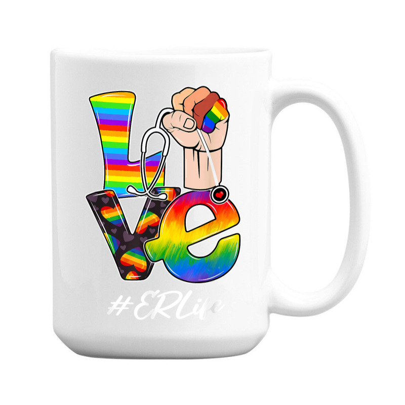 Love Er Life Nurse Lgbt Gay Pride Rainbow Flag Nursing 15 Oz Coffee Mug | Artistshot