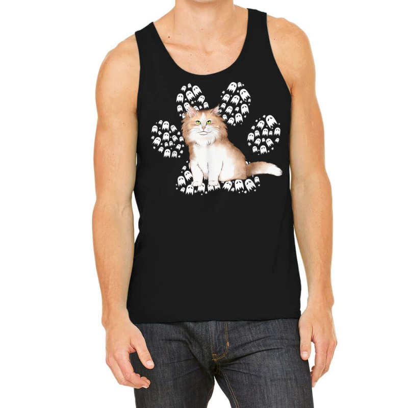 Halloween Siberian Brown Tuxedo Cat Ghosts Cat Paw T Shirt Tank Top by cm-arts | Artistshot