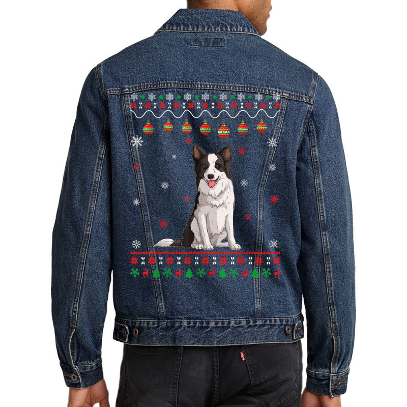 Border Collie Dog Ugly Xmas Design Matching Ugly Christmas Men Denim Jacket | Artistshot