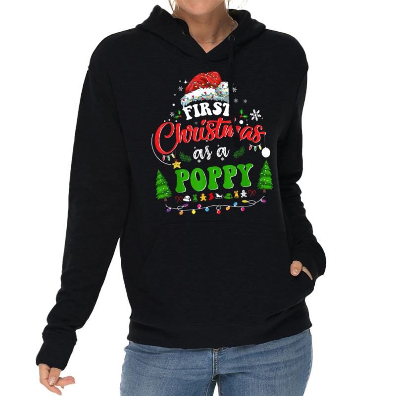 First Christmas As A Poppy Funny Holiday Santa Hat Groovy Lightweight Hoodie | Artistshot