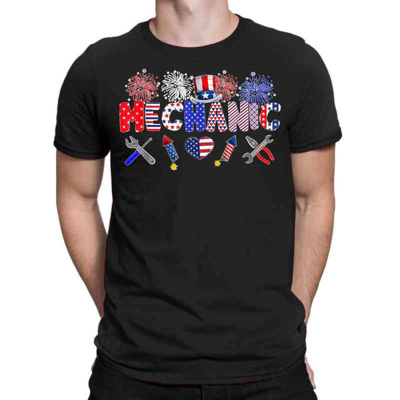 Mechanic Proud American Flag Fireworks Happy 4th Of July T-shirt | Artistshot