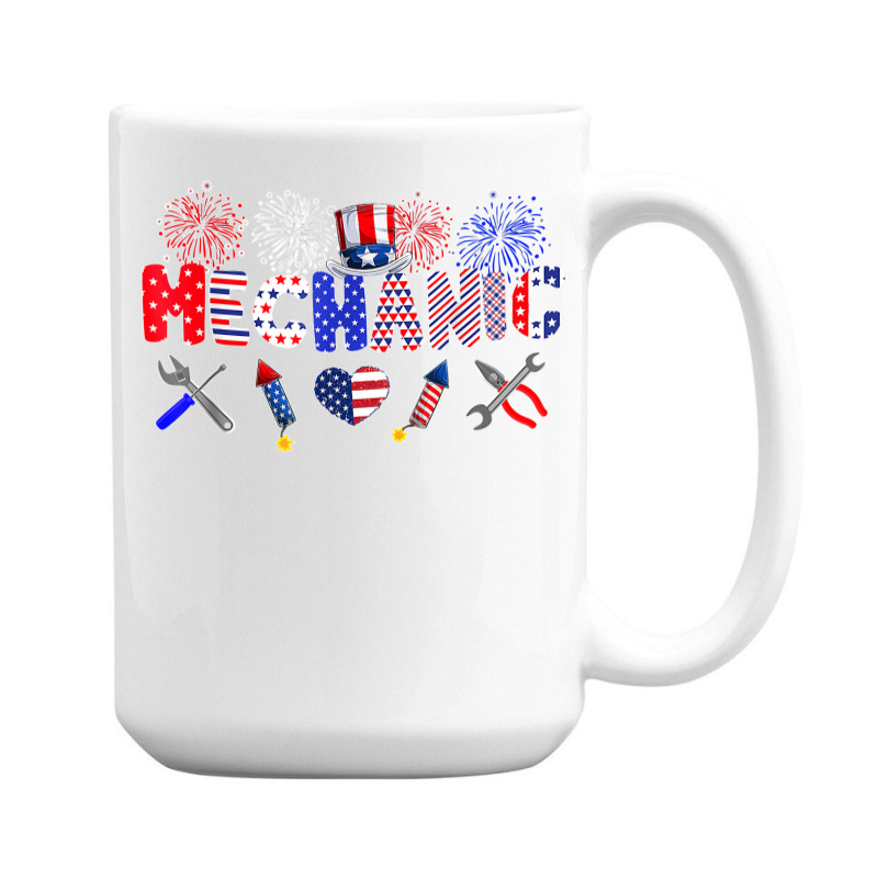 Mechanic Proud American Flag Fireworks Happy 4th Of July 15 Oz Coffee Mug | Artistshot