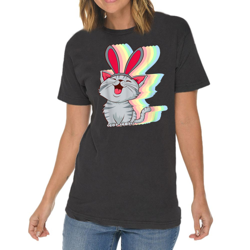 Cat Bunny Ears Easter Day Cute Pet Kitten Lover Boys Girls Vintage T-Shirt by Claire J Tinsley | Artistshot