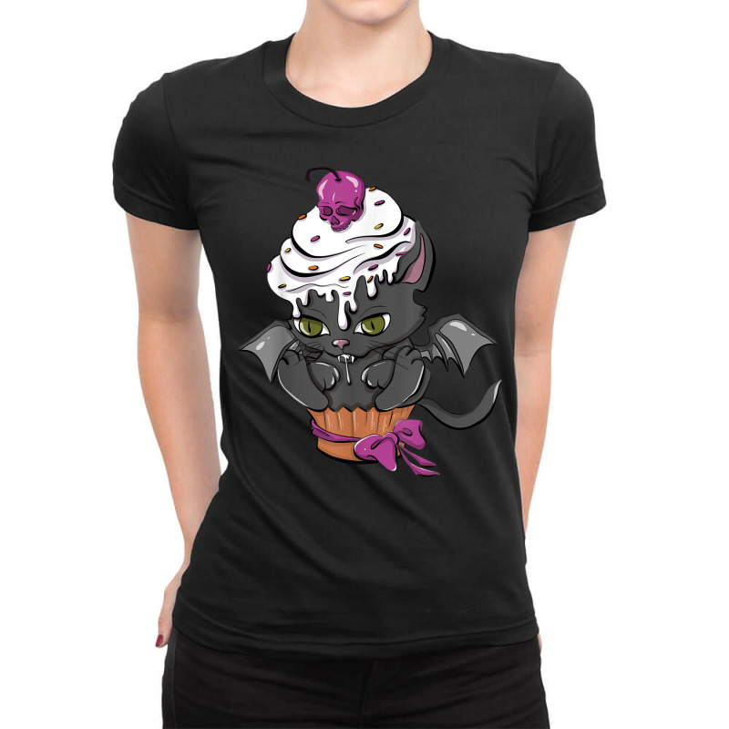 Halloween Scary Vampire Cat Bat Cupcake Halloween Clothing T Shirt Ladies Fitted T-Shirt by nataeqisul | Artistshot