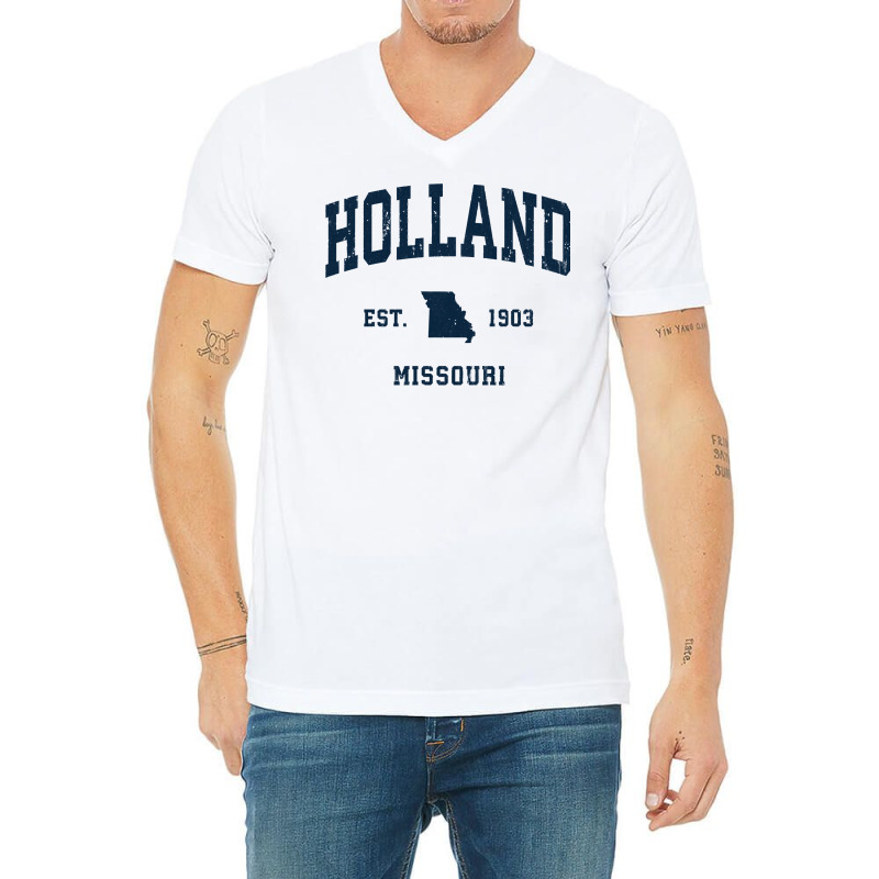 Holland Missouri Mo Vintage Athletic Navy Sports Design Long Sleeve T V-neck Tee | Artistshot