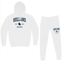 Holland Missouri Mo Vintage Athletic Navy Sports Design Long Sleeve T Hoodie & Jogger Set | Artistshot