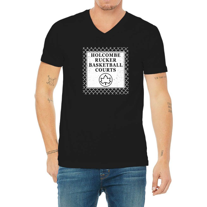 Holcombe Rucker Basketball Courts Park Sign On Chain Link Fence V-Neck Tee by cm-arts | Artistshot